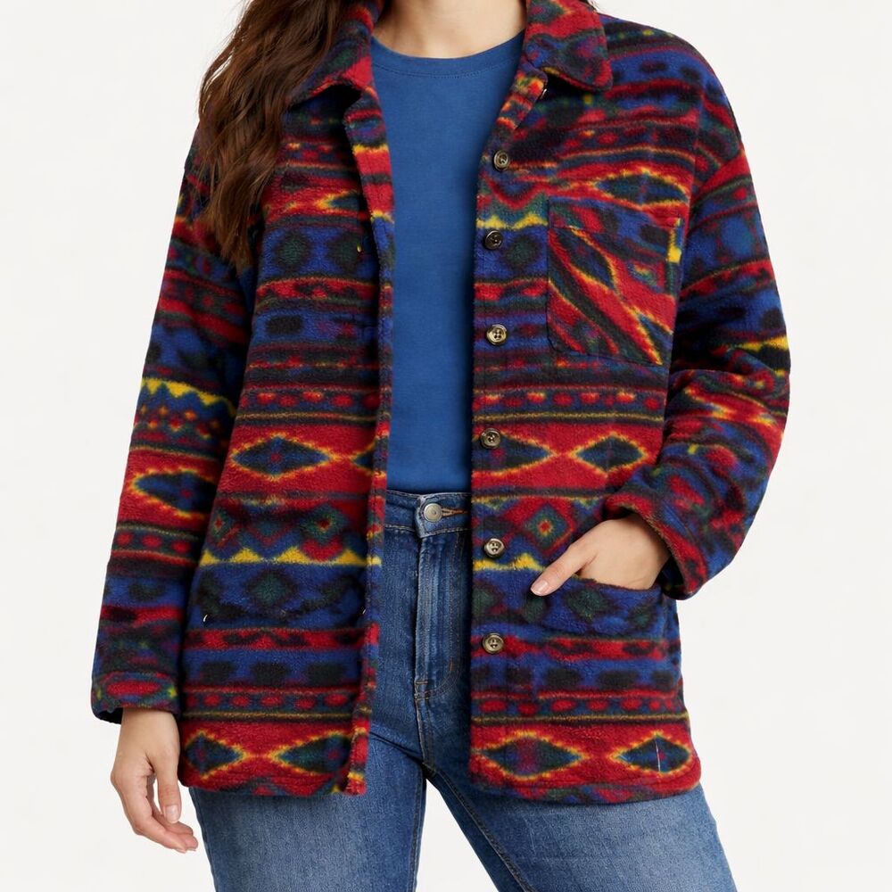 Vintage Alias Aztec Fleece Button Up Jacket Southwestern Medium USA